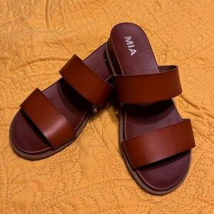 MIA Women Yelena Women Flat Slide Sandals Size 7.5 Brown Double Strap